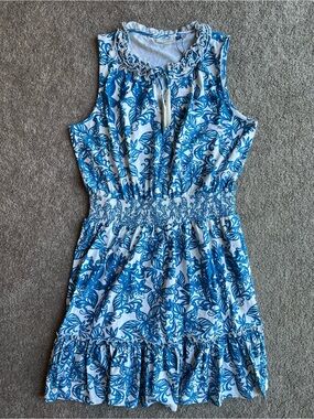 NWT Cabana Life Blue and White Sleeveless Smocked Waist Sundress XL